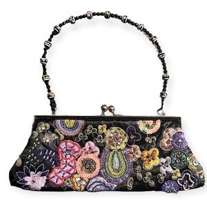 Beaded Embroidered Floral Evening Party Handbag Clutch Beaded strap